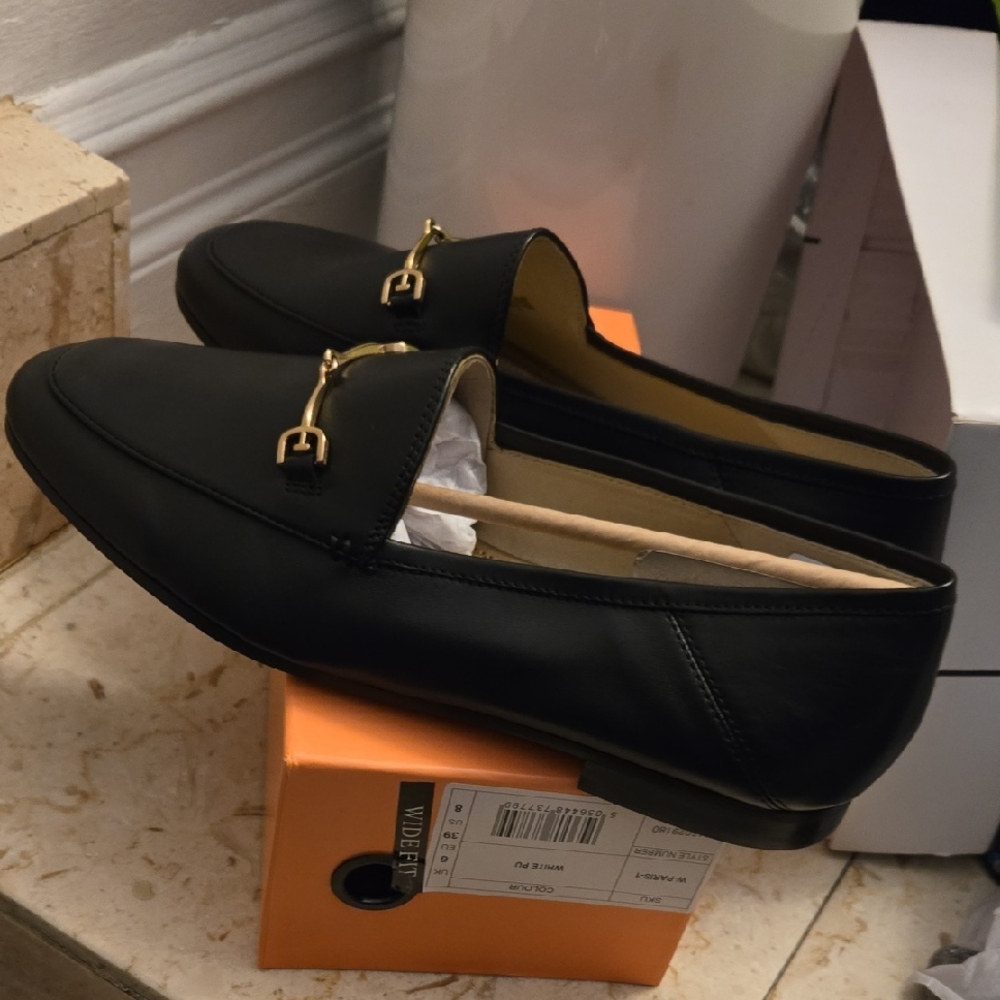 Vince Camuto Black Loafers with Gold Detail